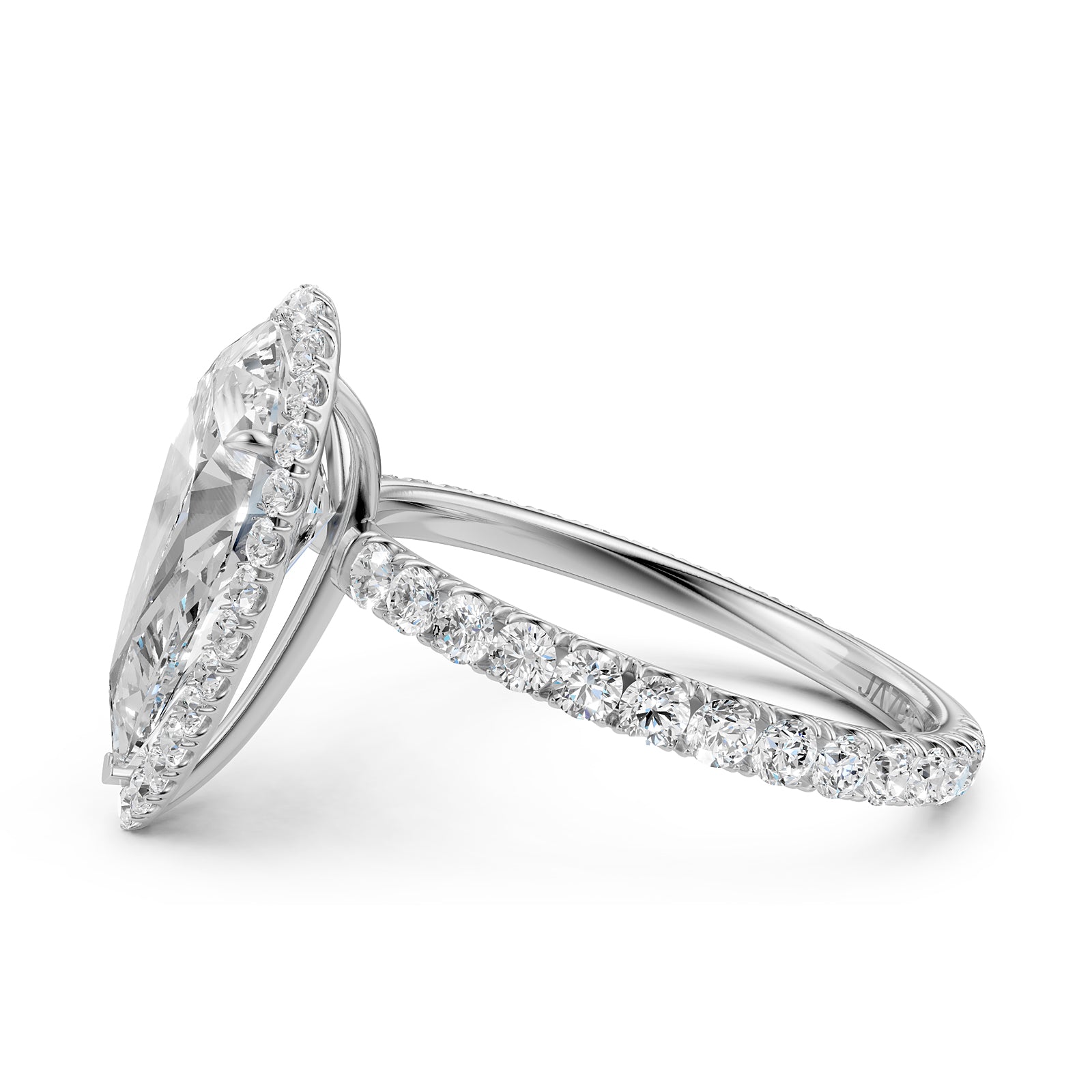French Pave Set Halo Lab Grown Diamond Engagement Ring 2.59 Ctw.